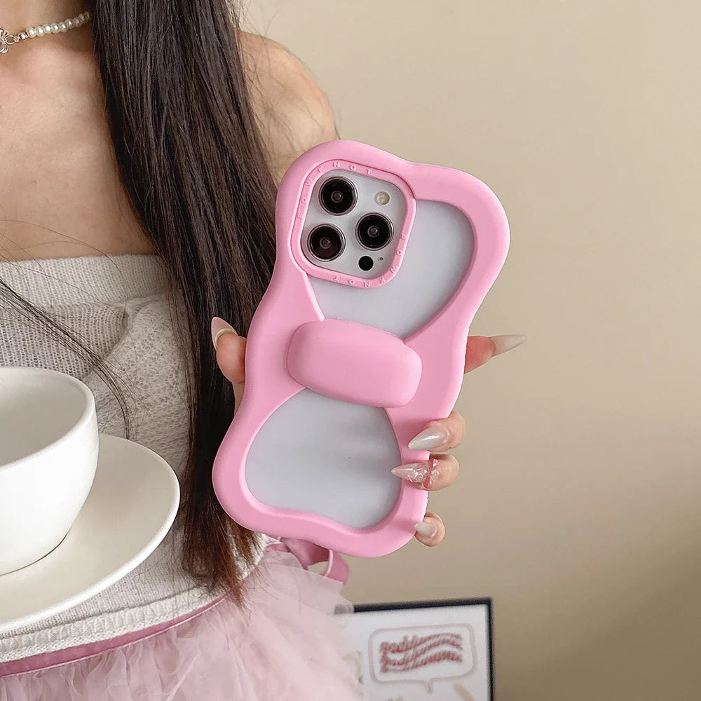 Cute Pink Bowknot Phone Case For iPhone 16 15 14 13 Pro Max 15 plus Shockproof Lovely Anti Drop Silicone Soft Cover Case Funda