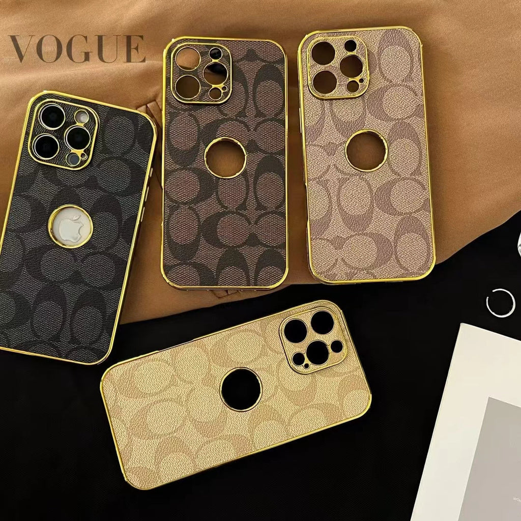 Inspired Coach Luxury Monogram iPhone 16 Case with Gold Trim