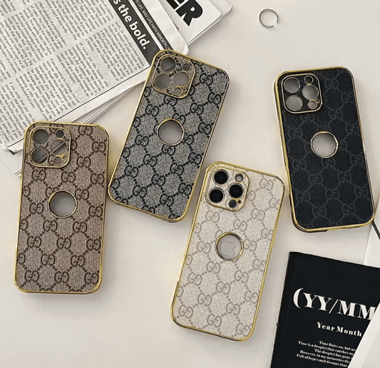 Gold Gucci Monogram Signature Canvas Leather Apple iPhone 16 Case
