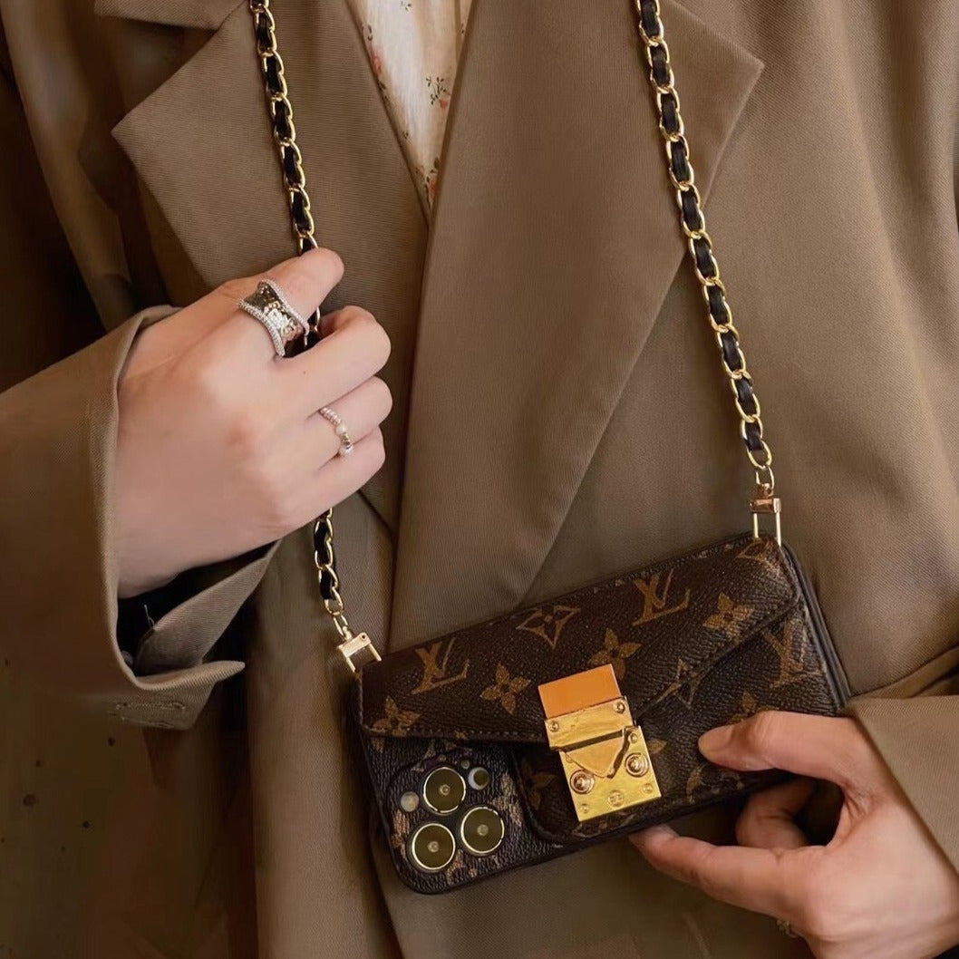 Luxury Louis Vuitton IPhone Case With Card Holder And Chain