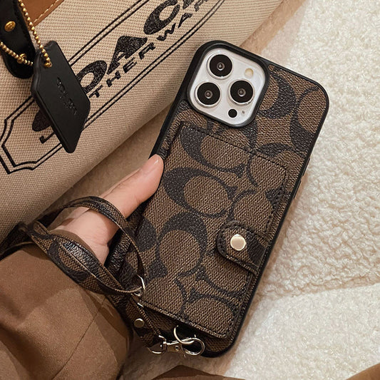Luxury Coach Leather iPhone 17 Case With Card Holder