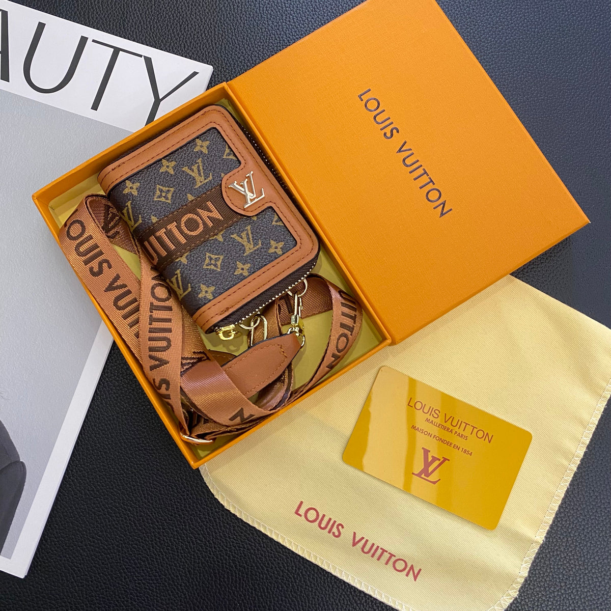 Luxurious LV Zippered Wallet with Strap
