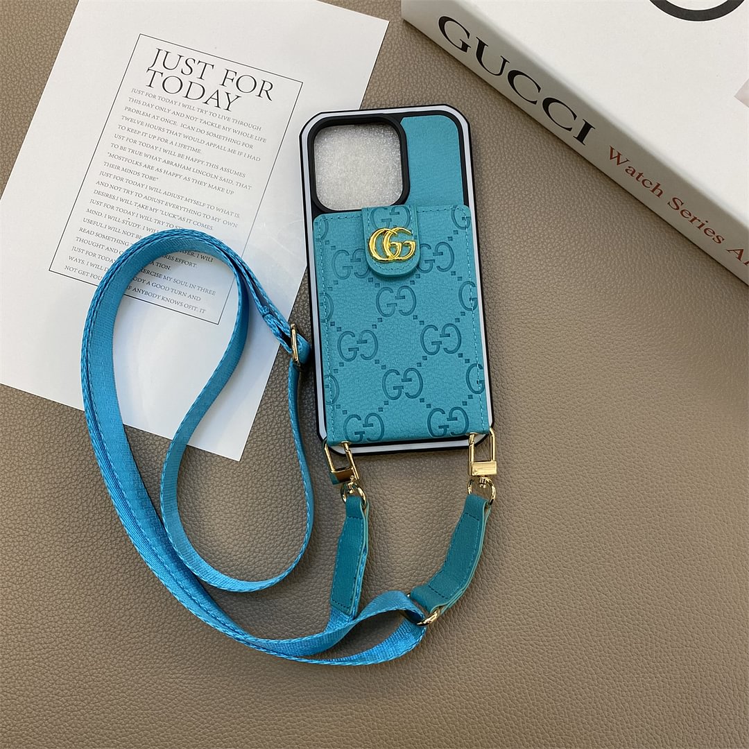 Gucci Leather IPhone Case With Strap & Wallet Card Holder