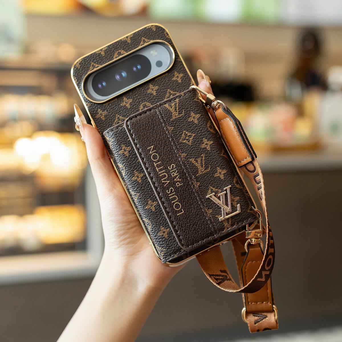 Designer Louis Vuitton Google Pixel phone case With Crossbory Strap