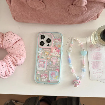 New Cute Melody Phone Case with Hanging Rope Compatible with iPhone 17 Promax 14, 15, 16 13Pro Max Protective Cover