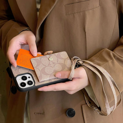 Coach Leather iPhone Case With Card Holder And Strap