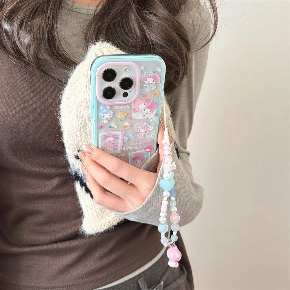 New Cute Melody Phone Case with Hanging Rope Compatible with iPhone 17 Promax 14, 15, 16 13Pro Max Protective Cover