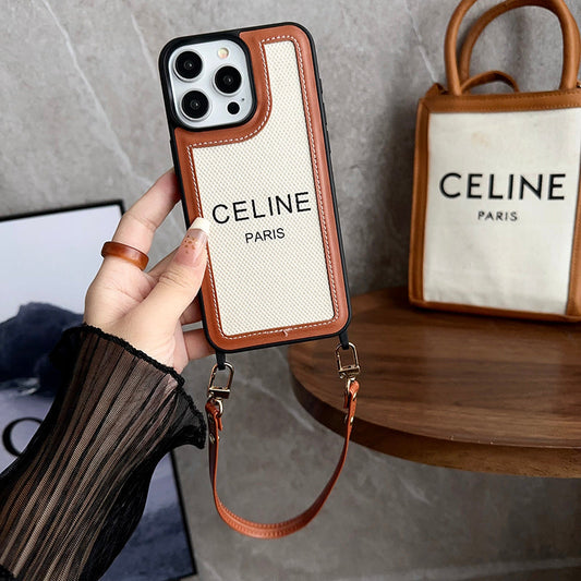 Celine Leather IPhone Case with Wrist Strap