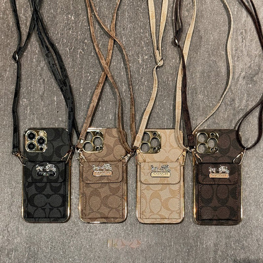 Coach Leather iPhone Case With Card Holder And Strap