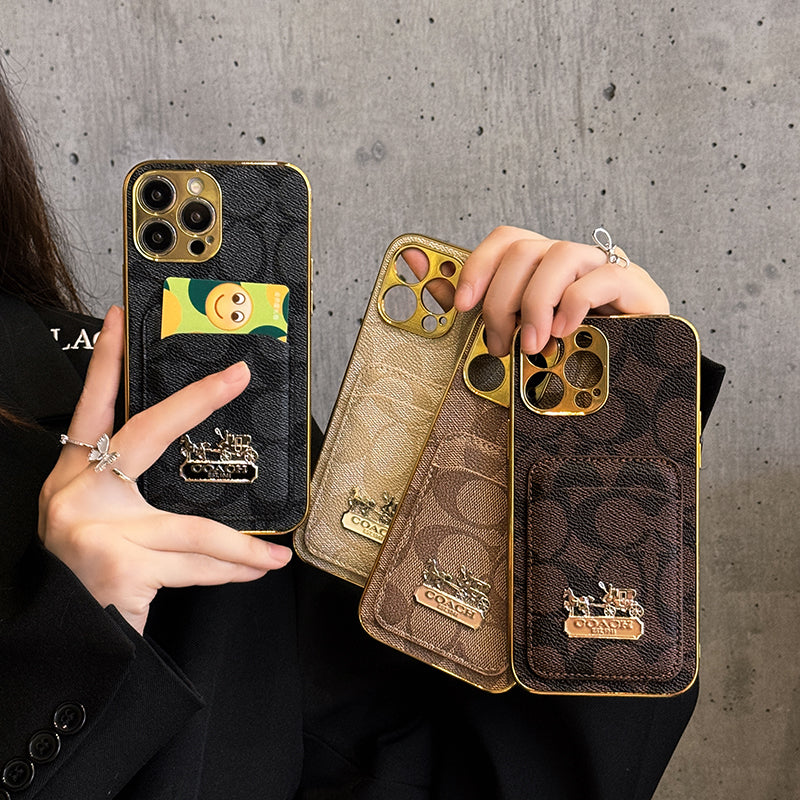 Designer Coach Card Holder Leather iPhone Case