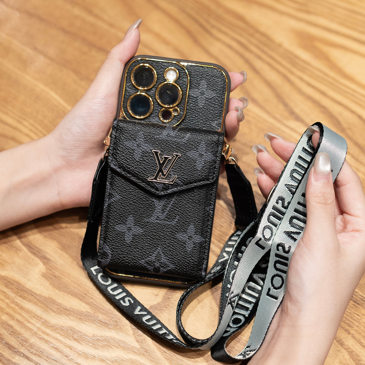 Luxury Louis Vuitton IPhone Case With ID Card Holder And Strap
