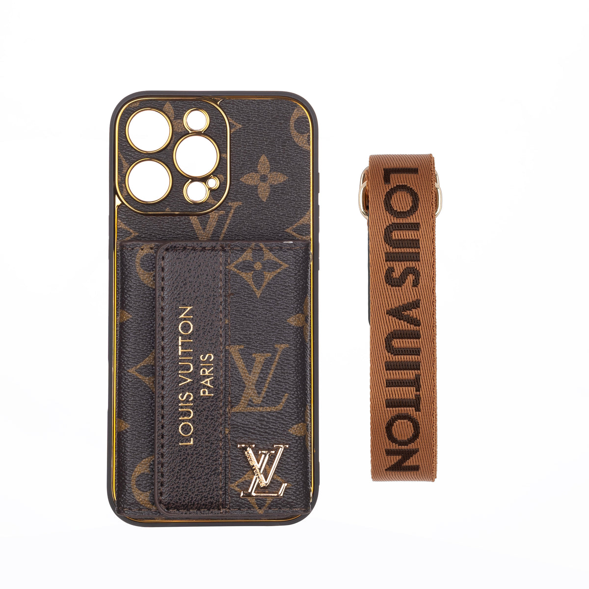 Luxury Leather LV iPhone 17 Case with Card Holder & Strap