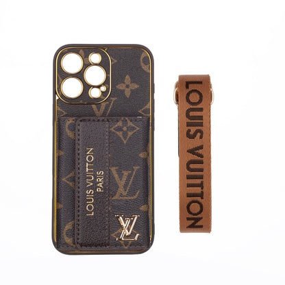 Luxury Leather LV iPhone 17 Case with Card Holder & Strap