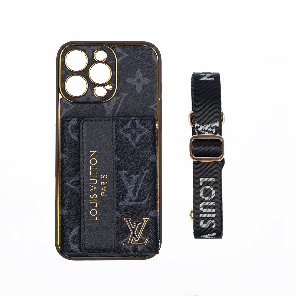 Luxury Leather LV iPhone 17 Case with Card Holder & Strap