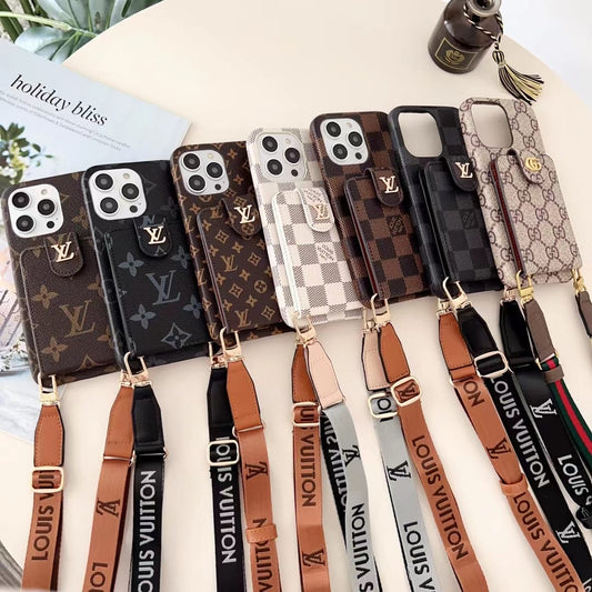 LV Premium Phone Case With Strap And Card Holder