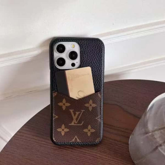 LV iPhone 17 Air case – strap leather slim LV monogram designer phone cover with card holder