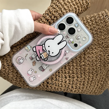 Cute Cherry Pink Miffy Rabbit Magnetic Phone case for iPhone 15 16 17 16 Pro Max 17 Pro Cover With Magsafe Stand Kawaii Cases