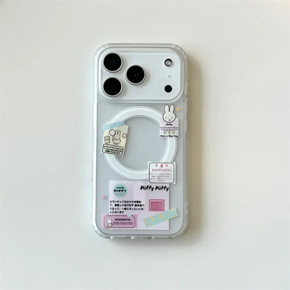 Korean Ins Cute Cartoon Rabbit with Magsafe Card Holde Magnetic Stand Phone Case For iPhone 17 16 Pro 15 17  Pro Max 14 13 Cover
