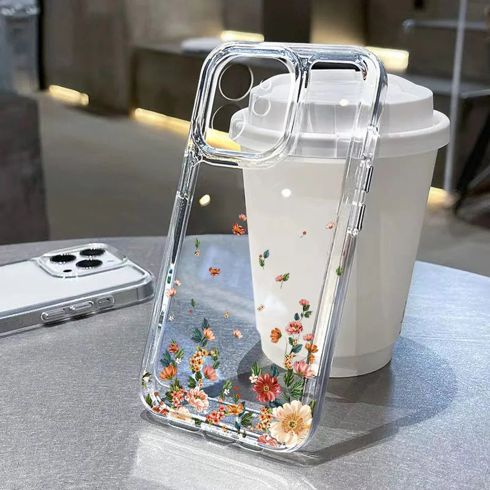 Flower Phone Case For iPhone 16 13 15 11 12 14 17 Pro Max Air 16E XS XR 7 8 SE Shockproof Transparent Cover Silicone Soft Fundas