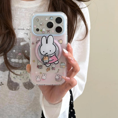 Cute Cherry Pink Miffy Rabbit Magnetic Phone case for iPhone 15 16 17 16 Pro Max 17 Pro Cover With Magsafe Stand Kawaii Cases