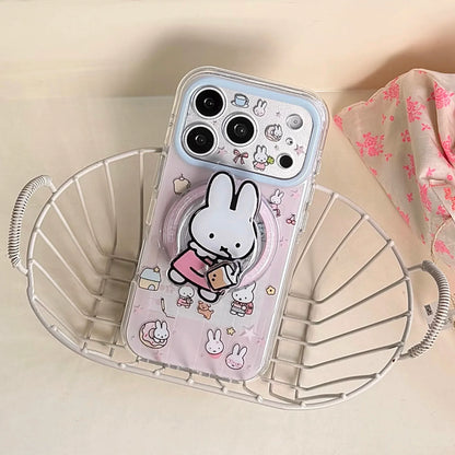 Cute Cherry Pink Miffy Rabbit Magnetic Phone case for iPhone 15 16 17 16 Pro Max 17 Pro Cover With Magsafe Stand Kawaii Cases