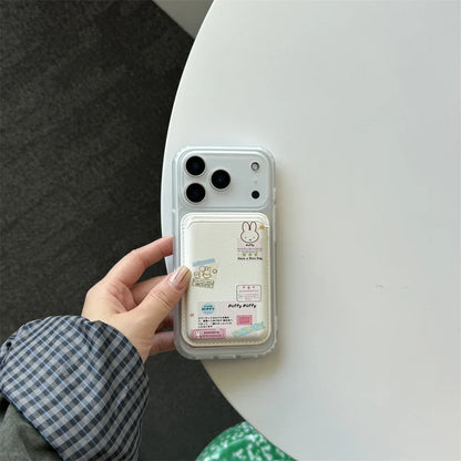 Korean Ins Cute Cartoon Rabbit with Magsafe Card Holde Magnetic Stand Phone Case For iPhone 17 16 Pro 15 17  Pro Max 14 13 Cover