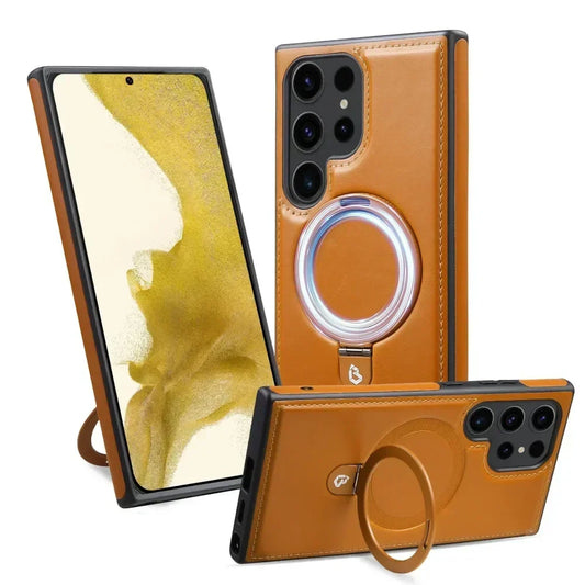 Leather Plastic Protective Case with Stand for Samsung S24 / S23