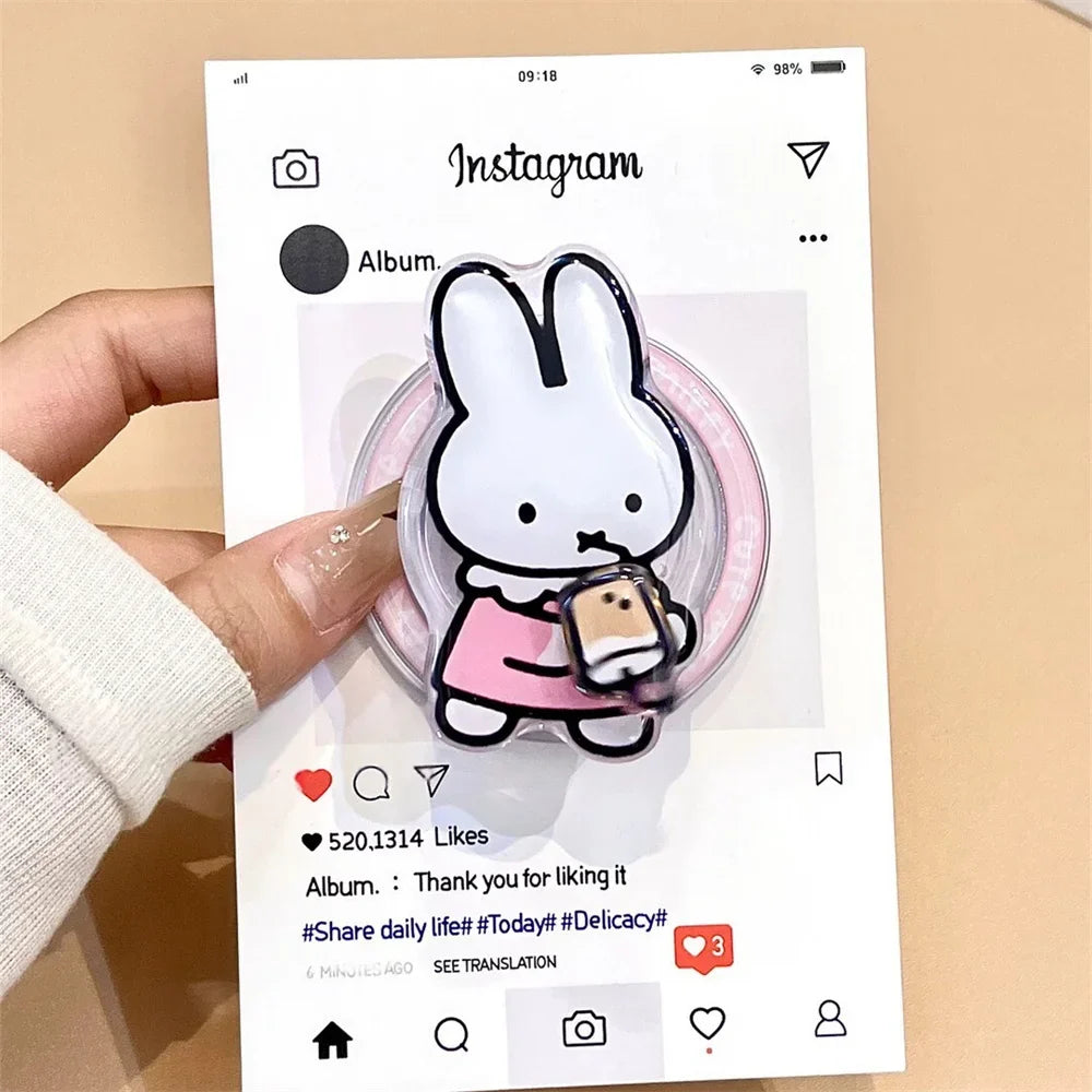 Cute Cherry Pink Miffy Rabbit Magnetic Phone case for iPhone 15 16 17 16 Pro Max 17 Pro Cover With Magsafe Stand Kawaii Cases