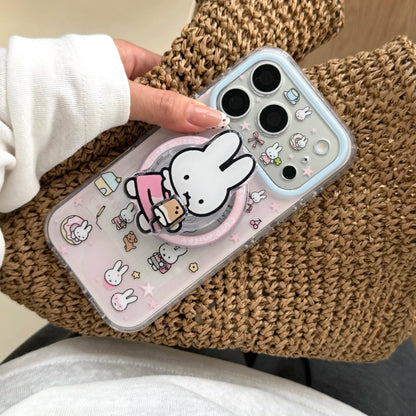 Cute Cherry Pink Miffy Rabbit Magnetic Phone case for iPhone 15 16 17 16 Pro Max 17 Pro Cover With Magsafe Stand Kawaii Cases