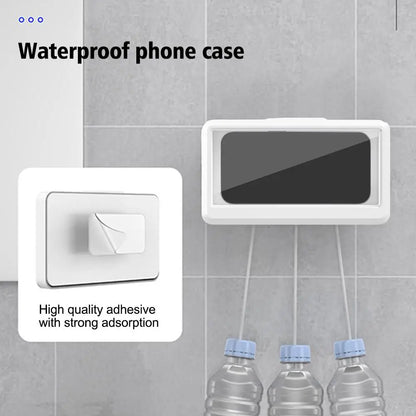 Bathroom Waterproof Phone Case Home Wall Phone Case Stand Box Self-adhesive Touch Screen Phone Cover Shower Sealing Storage