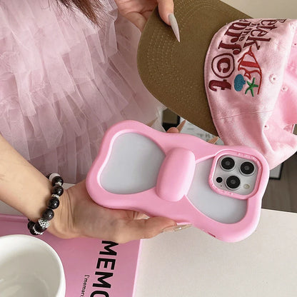 Cute Pink Bowknot Phone Case For iPhone 16 15 14 13 Pro Max 15 plus Shockproof Lovely Anti Drop Silicone Soft Cover Case Funda