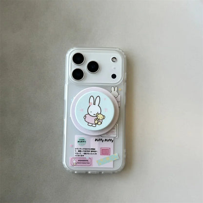 Korean Ins Cute Cartoon Rabbit with Magsafe Card Holde Magnetic Stand Phone Case For iPhone 17 16 Pro 15 17  Pro Max 14 13 Cover