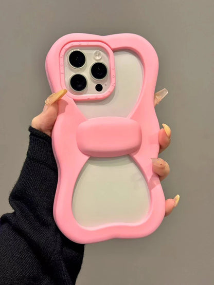 Cute Pink Bowknot Phone Case For iPhone 16 15 14 13 Pro Max 15 plus Shockproof Lovely Anti Drop Silicone Soft Cover Case Funda