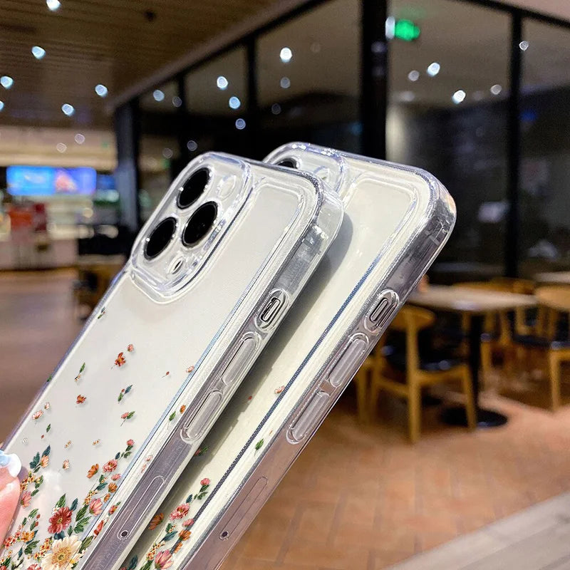 Flower Phone Case For iPhone 16 13 15 11 12 14 17 Pro Max Air 16E XS XR 7 8 SE Shockproof Transparent Cover Silicone Soft Fundas