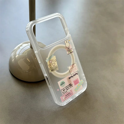 Korean Ins Cute Cartoon Rabbit with Magsafe Card Holde Magnetic Stand Phone Case For iPhone 17 16 Pro 15 17  Pro Max 14 13 Cover