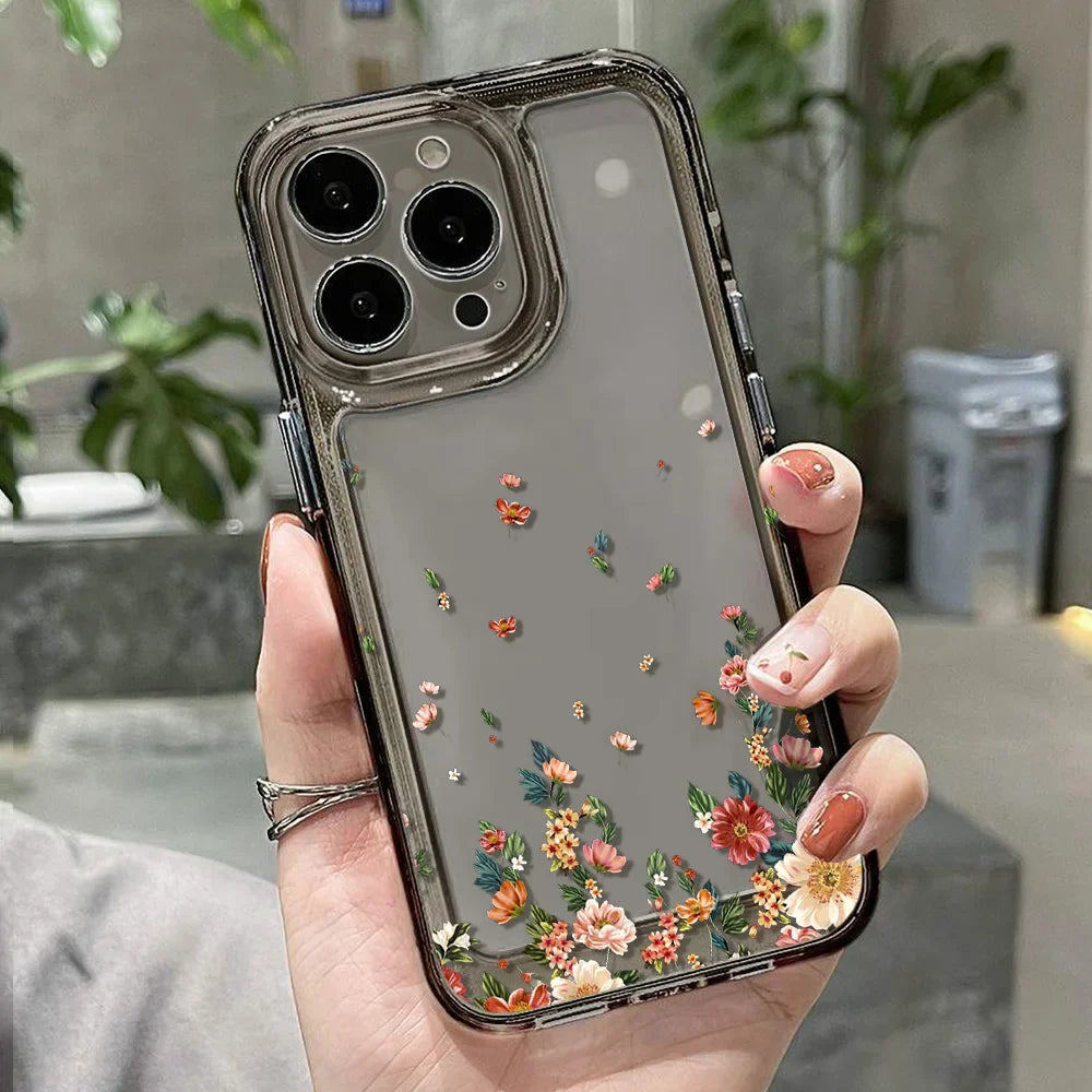 Flower Phone Case For iPhone 16 13 15 11 12 14 17 Pro Max Air 16E XS XR 7 8 SE Shockproof Transparent Cover Silicone Soft Fundas