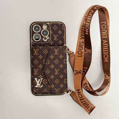 Louis Vuitton iPhone 13 case – luxury premium leather LV monogram designer phone cover with strap