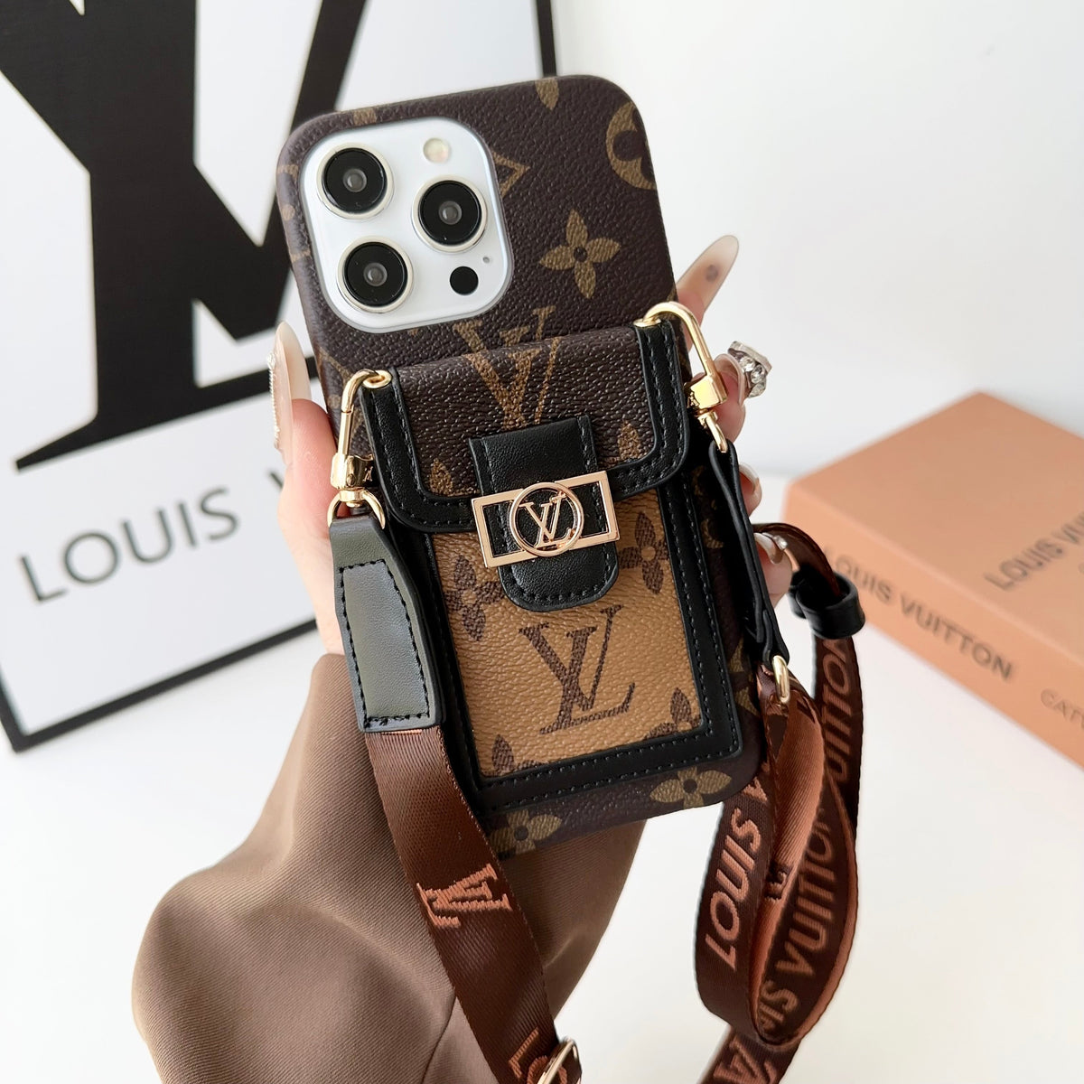 Louis Vuitton iPhone 17 Pro case – card holder designer premium LV monogram designer phone cover