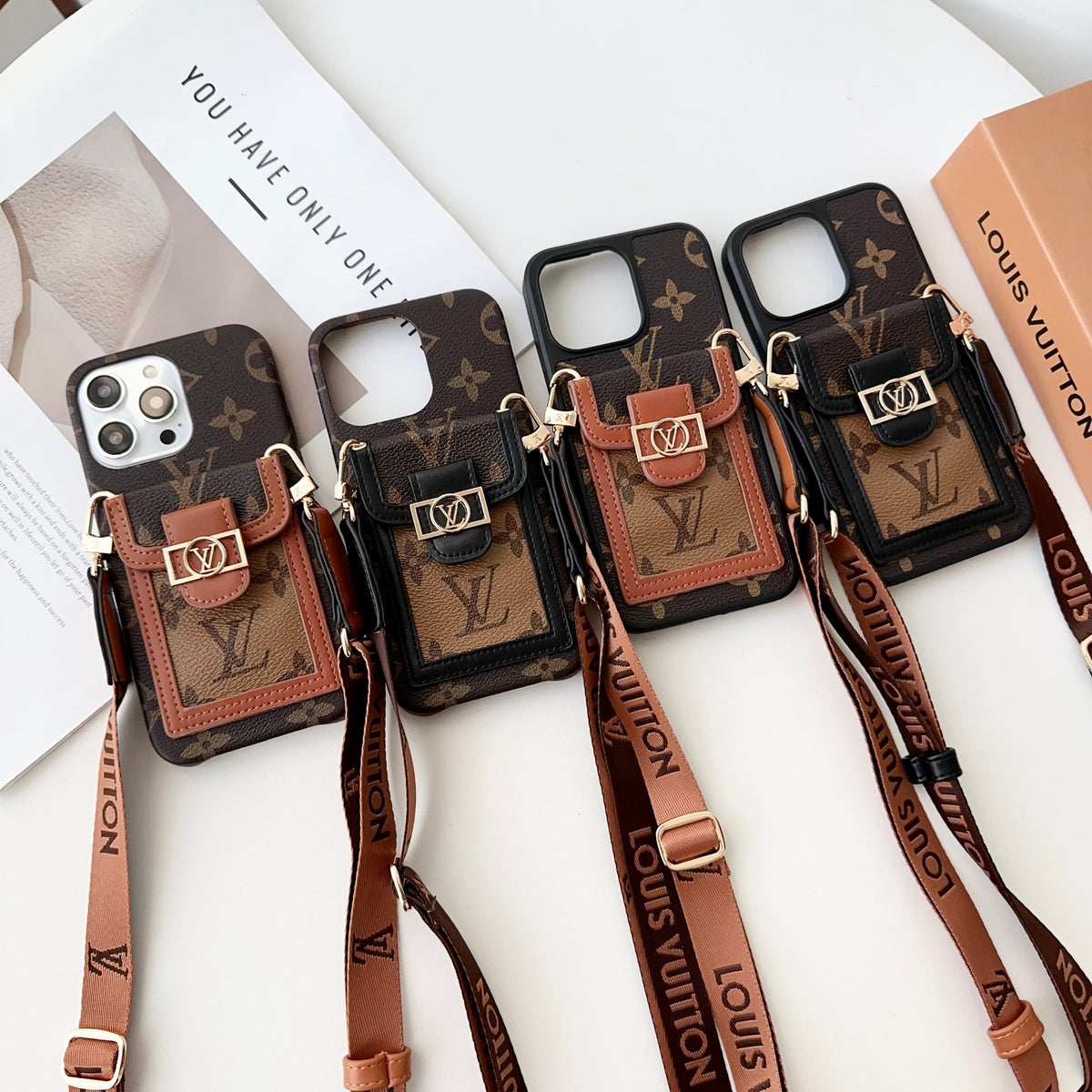 Louis Vuitton iPhone 17 Pro case – card holder premium leather LV monogram designer phone cover