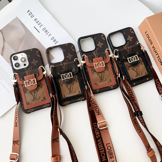 Louis Vuitton iPhone 17 Pro case – card holder premium leather LV monogram designer phone cover
