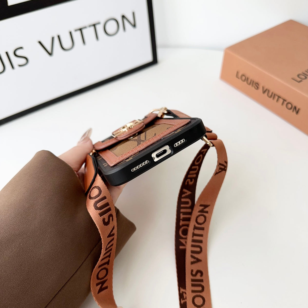 Louis Vuitton iPhone 17 Pro Max case – card holder premium leather LV monogram designer phone cover