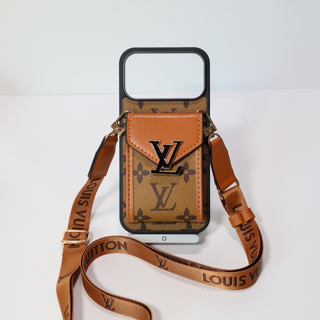 Louis Vuitton iPhone 17 Pro Max case – luxury premium leather LV monogram designer phone cover with strap