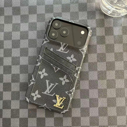 LV iPhone 17 Air case – strap premium leather LV monogram designer phone cover with card holder