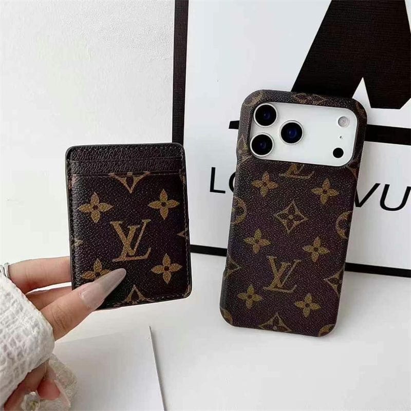 LV iPhone 17 Air case – strap premium leather LV monogram designer phone cover with card holder