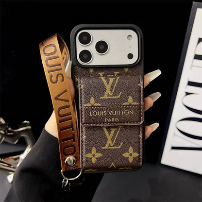 LV iPhone 17 case – card holder designer magsafe LV monogram designer phone cover with strap