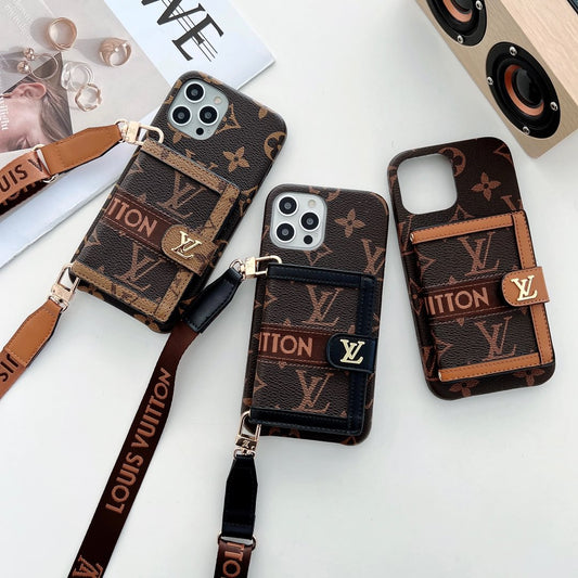 LV iPhone 17 Pro Max case – card holder premium leather LV monogram designer phone cover