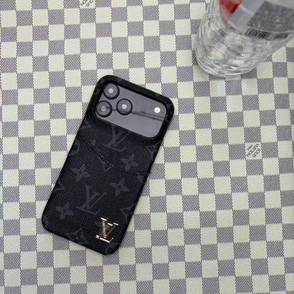 LV iPhone 17 Pro Max case – card holder premium leather LV monogram designer phone cover