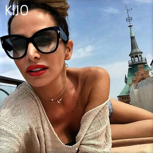 Designer New Fashion Brand Designer Tom Cat Eye Sunglasses Women Oversized Frame Vintage Sun Glasses oculos de sol UV400 Inspired